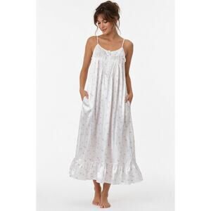 Fantasies Morgan Taylor Floral Nightgown Satin Ruffle Pockets Size S Pink